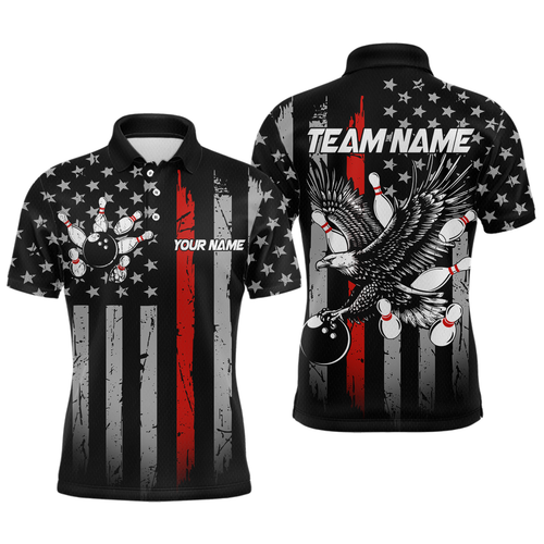 Custom Red US Flag Eagle Bowling Jersey for Men Bowling Team Shirts Polo & 1/4 Zip HNT119