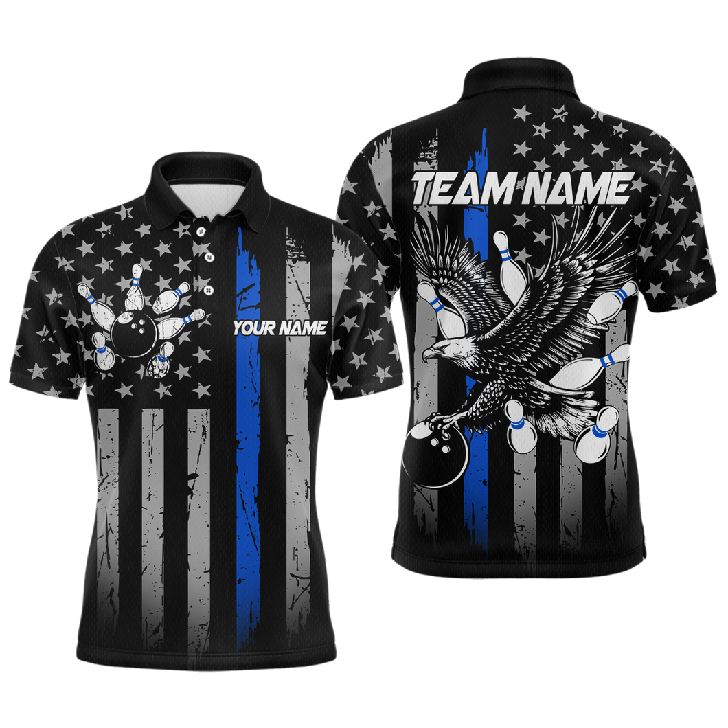 Custom Blue US Flag Eagle Bowling Jersey for Men Bowling Team Shirts Polo & 1/4 Zip HNT119