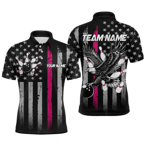 Custom Pink US Flag Eagle Bowling Jersey for Men Bowling Team Shirts Polo & 1/4 Zip HNT119