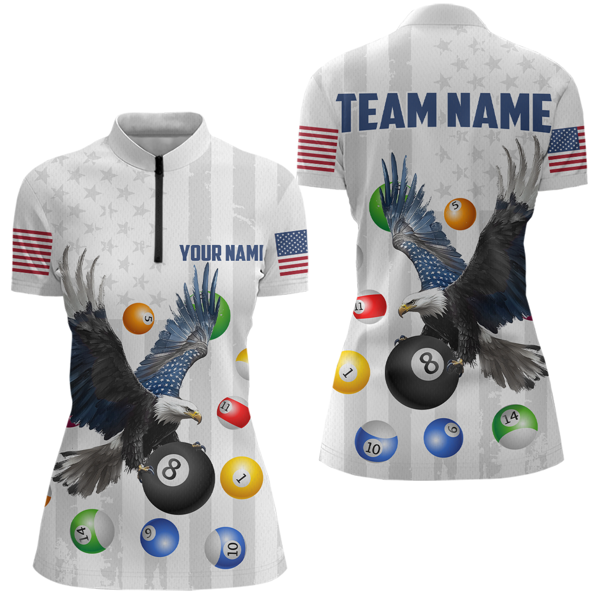 American Flag Billiards Shirt Eagle 8 Ball Billiards Billiard Shirt Women Polo Shirts & 1/4 Zip NNT07