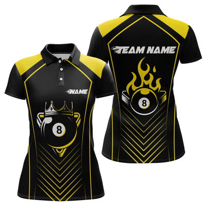 Customized Yellow 8 Ball Pool Crown Women's Billiard Shirts, Billiard Team Shirts Polo & 1/4 Zip Shirts NNT37