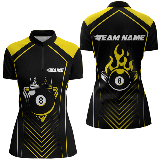 Customized Yellow 8 Ball Pool Crown Women's Billiard Shirts, Billiard Team Shirts Polo & 1/4 Zip Shirts NNT37