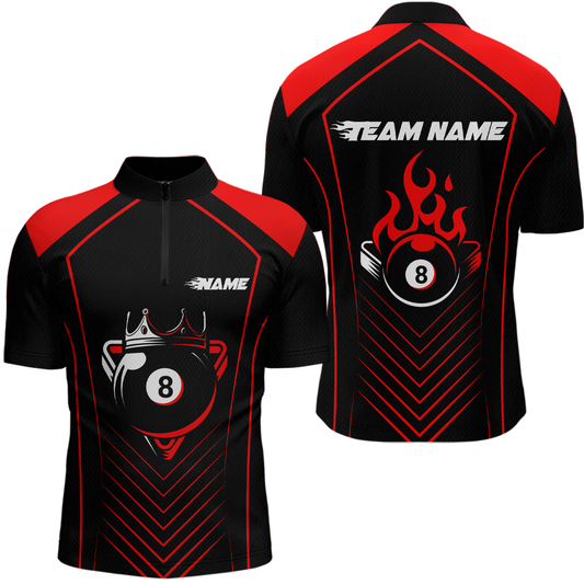 Customized Red 8 Ball Pool Crown Men's Billiard Shirts, Billiard Team Shirts Polo & 1/4 Zip Shirts NNT37