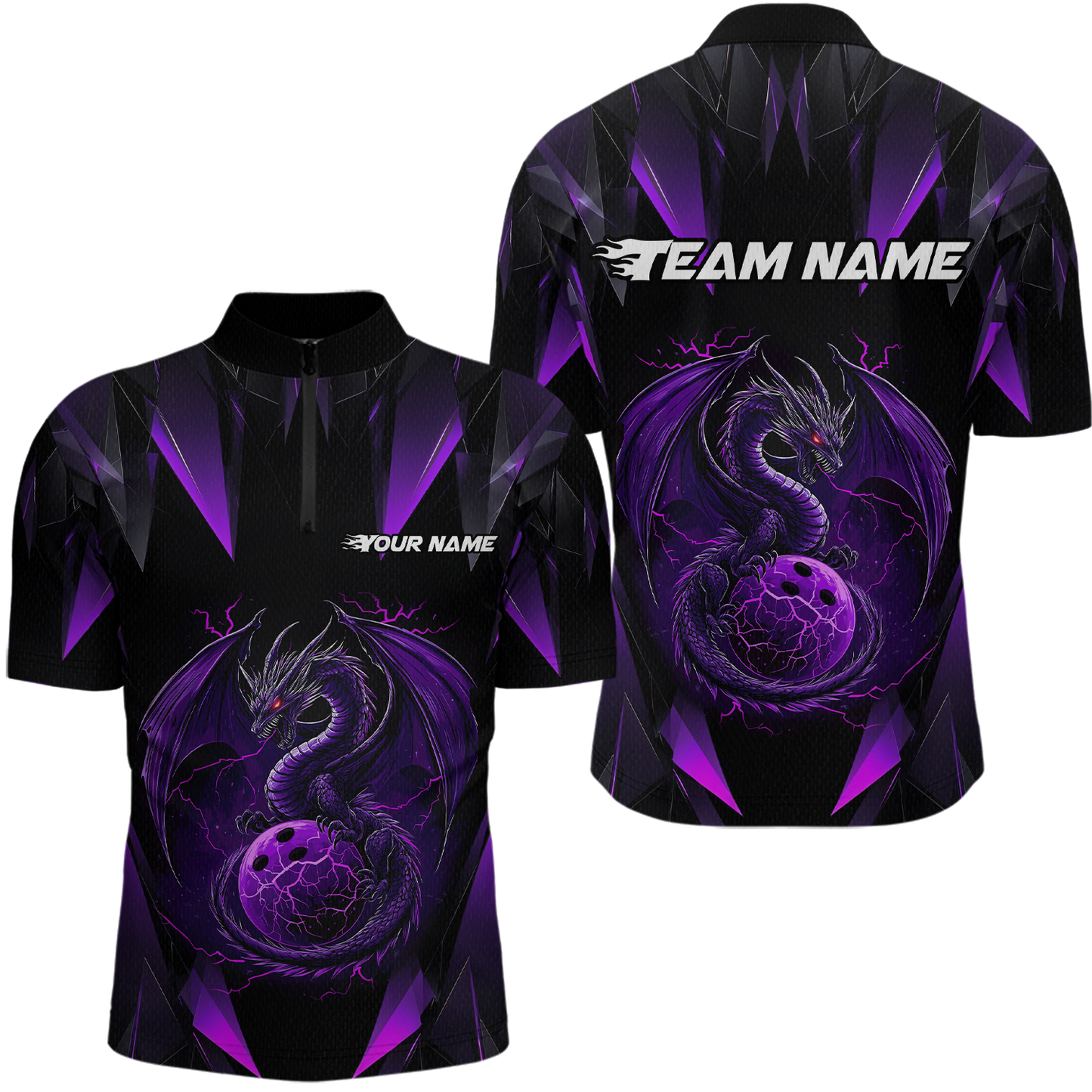 Purple Dragon Personalized Bowling Shirts For Men, Bowling Team Shirt Polo & Quarter-Zip HNT40