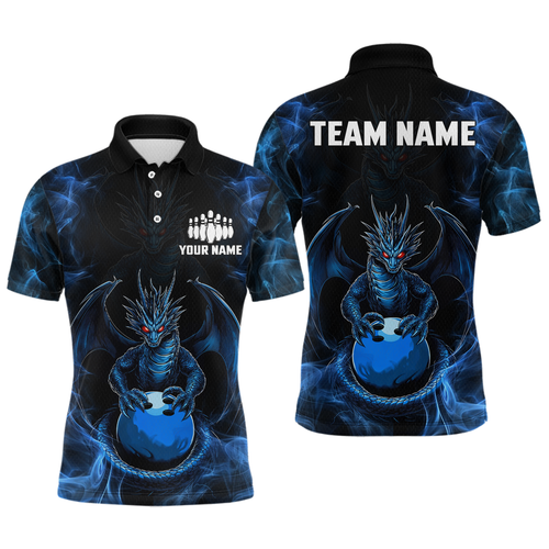 Blue Dragon Custom Name Bowling Shirts For Men, Bowling Team Jersey Polo & Quarter-Zip Shirt HNT39