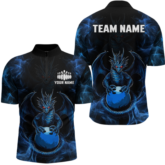 Blue Dragon Custom Name Bowling Shirts For Men, Bowling Team Jersey Polo & Quarter-Zip Shirt HNT39