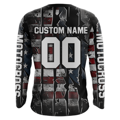 US Flag Women Motocross Shirt Racing Jersey UPF30+ Dirt Bike Jersey Off-Road Shirt DNT69