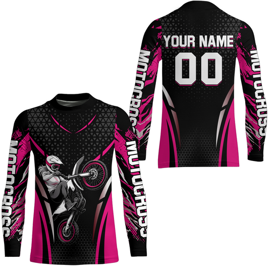 Custom Pink Racing Jersey UPF30+ Youth MX Racing Dirt Bike Off-Road Shirt Biker Girl Women DNT68