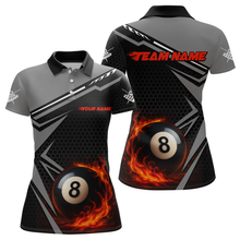 Load image into Gallery viewer, Personalized Grey 8 Ball Flame Billiard Shirts for Women, Billiard Team Polo &amp; 1/4 Zip Shirts NNT65