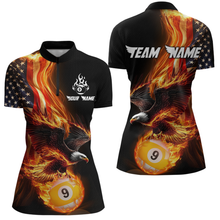 Load image into Gallery viewer, Custom 9 Ball American Flag Flaming Billiard Shirts for Women Billiard Team Shirt Billiard League NNT72