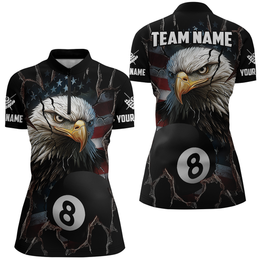 Eagle Billiard Shirt American Flag Billiard Jersey for Women Polo & 1/4 Zip Shirt Team NNT02