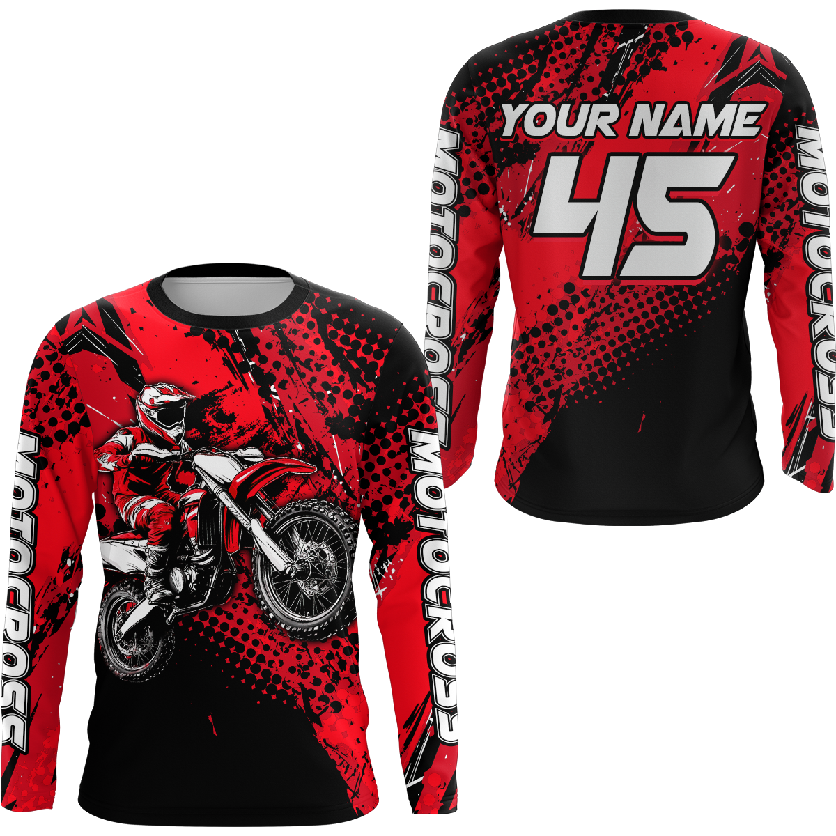 Red Youth Motocross Shirts Custom Racing Dirt Bike Jersey Kid Men Women UPF30+ DNT18