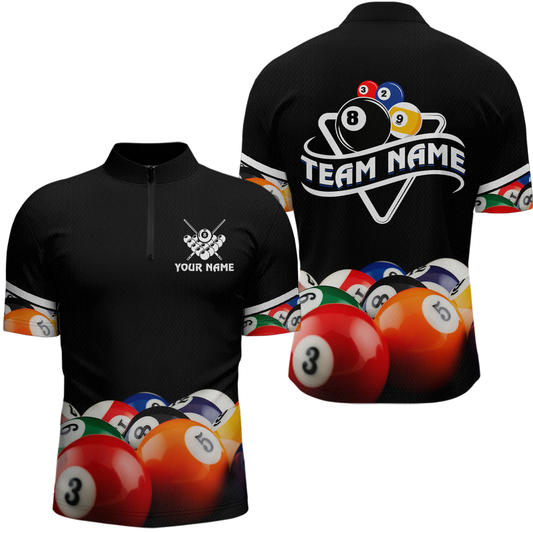 Custom Black 8 Ball Billiard Shirts for Men Billiard Team Shirts Billiard League Polo & 1/4 Zip NNT75