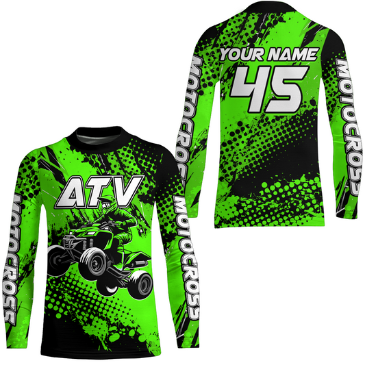 Custom Green ATV Motocross Racing Jersey Kid Adult Quad Bike Jersey Off-Road Shirt UPF30+ ATV Shirt DNT12