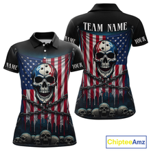 Load image into Gallery viewer, US Flag Skull Bowling Custom Women Bowling Shirt Polo &amp; Quarter-Zip Bowling Team Shirts HNT74