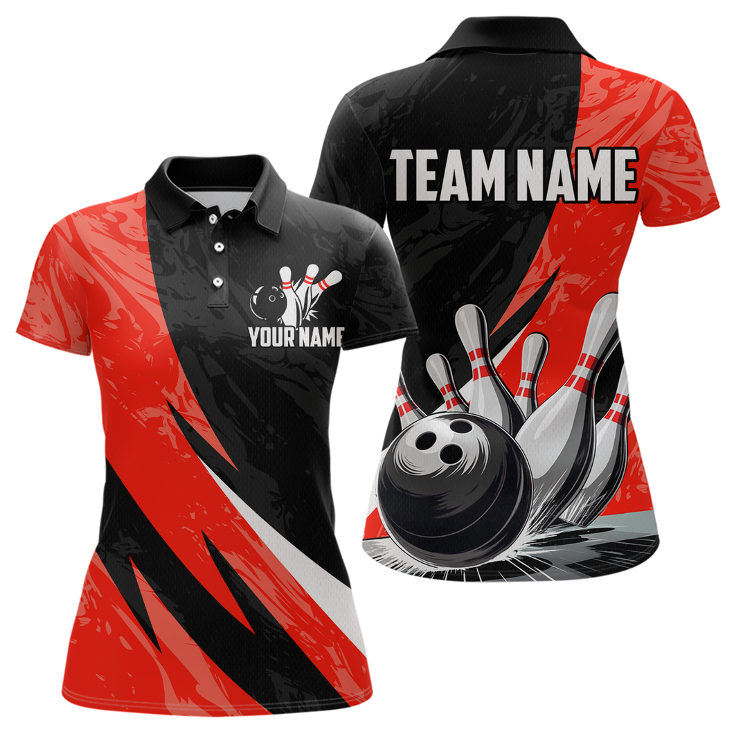 Custom Red Bowling Custom Women Bowling Shirt Polo & Quarter-Zip Bowling Team Jerseys HNT75