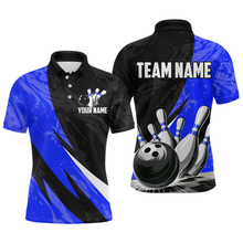 Load image into Gallery viewer, Custom Blue Bowling Custom Men Bowling Shirt Polo &amp; Quarter-Zip Bowling Team Jerseys HNT75