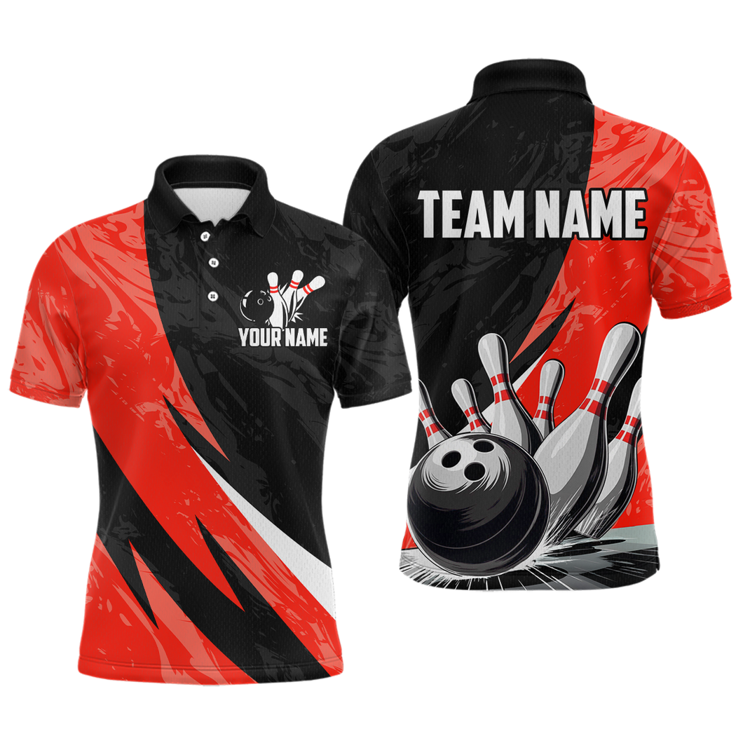 Custom Red Bowling Custom Men Bowling Shirt Polo & Quarter-Zip Bowling Team Jerseys HNT75