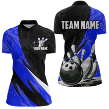 Load image into Gallery viewer, Custom Blue Bowling Custom Women Bowling Shirt Polo &amp; Quarter-Zip Bowling Team Jerseys HNT75