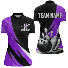 Load image into Gallery viewer, Custom Purple Bowling Custom Women Bowling Shirt Polo &amp; Quarter-Zip Bowling Team Jerseys HNT75