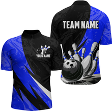 Load image into Gallery viewer, Custom Blue Bowling Custom Men Bowling Shirt Polo &amp; Quarter-Zip Bowling Team Jerseys HNT75