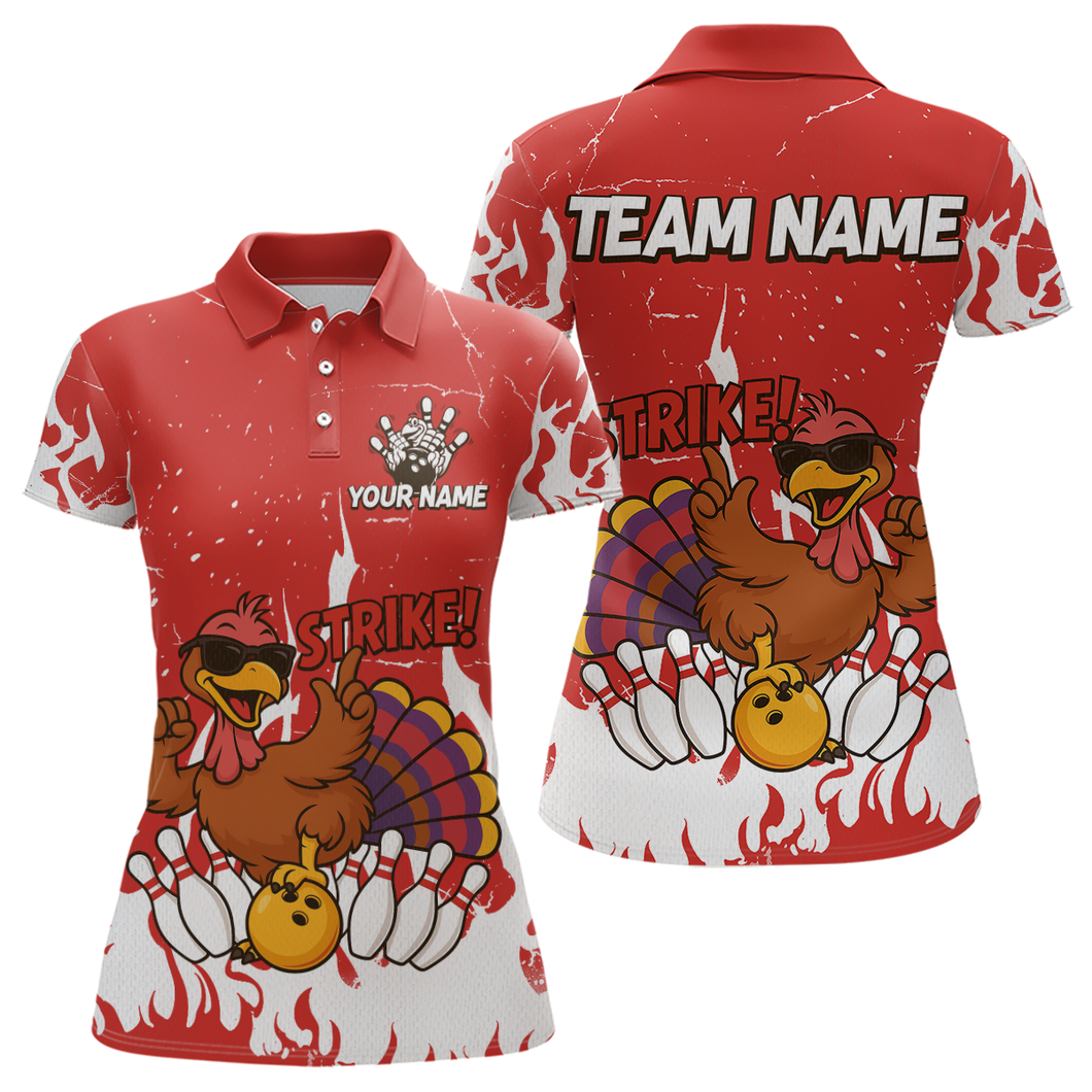 Custom Red Funny Turkey Bowling Jersey for Women Thanksgiving Bowling Team Shirts HNT115