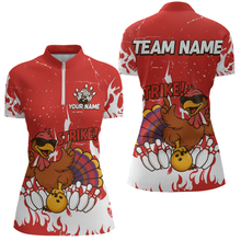 Load image into Gallery viewer, Custom Red Funny Turkey Bowling Jersey for Women Thanksgiving Bowling Team Shirts HNT115