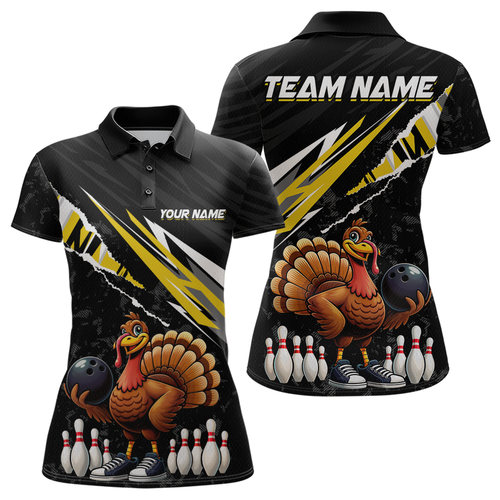 Custom Yellow Funny Turkey Bowling Jersey for Women Thanksgiving Bowling Shirts Polo & 1/4 Zip HNT117