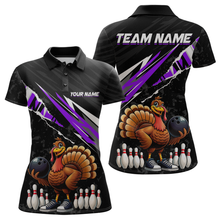 Load image into Gallery viewer, Custom Purple Funny Turkey Bowling Jersey for Women Thanksgiving Bowling Shirts Polo &amp; 1/4 Zip HNT117