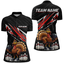 Load image into Gallery viewer, Custom Red Funny Turkey Bowling Jersey for Women Thanksgiving Bowling Shirts Polo &amp; 1/4 Zip HNT117