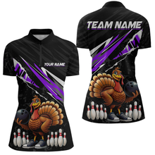 Load image into Gallery viewer, Custom Purple Funny Turkey Bowling Jersey for Women Thanksgiving Bowling Shirts Polo &amp; 1/4 Zip HNT117