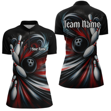 Load image into Gallery viewer, Custom Black Red Bowling Jersey for Women Custom Team Bowling Shirts Polo &amp; 1/4 Zip HNT120