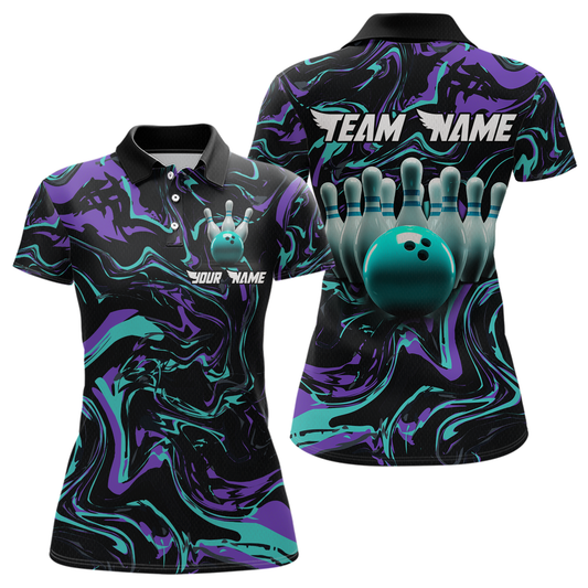 Purple Bowling Custom Women Bowling Shirt Polo & Quarter-Zip Bowling Team Jerseys HNT48