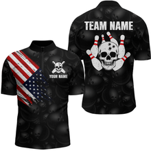 Load image into Gallery viewer, Skull US Flag Bowling Shirt for Men Personalized Patriotic Bowling Team Jersey Shirts Polo &amp; Quarter-Zip HNT31
