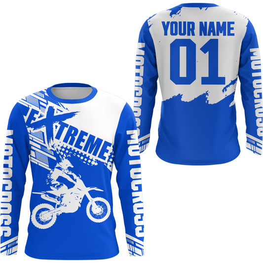 Blue Youth Racing Dirt Bike Shirt for Men Women Motocross Jersey UPF30+ Extreme Off-Road DNT74