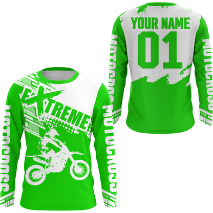 Green Youth Racing Dirt Bike Shirt for Men Women Motocross Jersey UPF30+ Extreme Off-Road DNT74