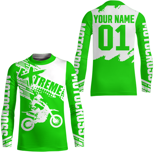 Green Youth Racing Dirt Bike Shirt for Men Women Motocross Jersey UPF30+ Extreme Off-Road DNT74