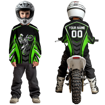 Green Youth Dirt Bike Jersey MX Off-Road Motocross Shirt Racing Shirt Kid Men Women DNT55