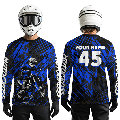Blue Youth Motocross Shirts Custom Dirt Bike Racing Jersey for Kid Men Women UPF30+ DNT19