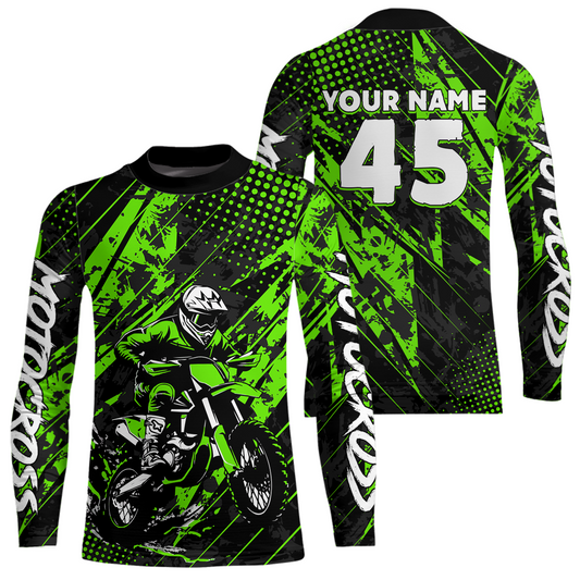Green Youth Motocross Shirts Custom Dirt Bike Racing Jersey for Kid Men Women UPF30+ DNT19