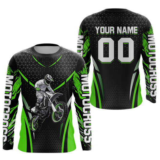 Green Motocross Jersey UPF30+ Youth Motorcycle Shirt Dirt Bike Jersey Kid Men Women DNT53