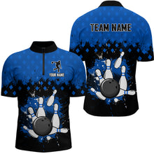 Load image into Gallery viewer, Custom Blue Bowling Jersey For Men Bowling Shirt Team Bowling Quarter-Zip Shirt CP09