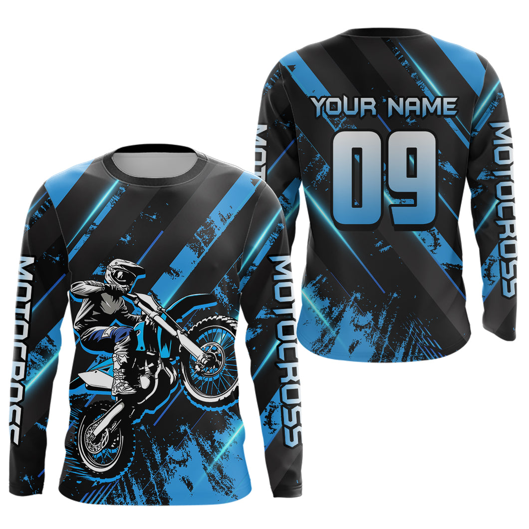 Adult&Kid Custom Blue Dirt Bike Jersey Motocross Shirt Upf30+ Motocross Shirt| CTP96