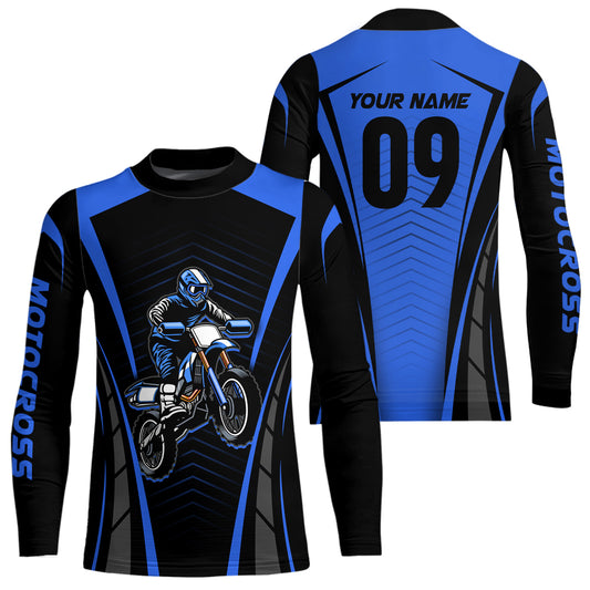 Custom Motocross Jersey Blue UPF30+ Dirt Bike Shirt MX Racing Racewear Adult&Kid| CTP50