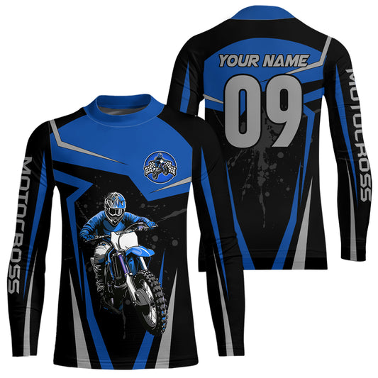 Adult&Kid Blue Custom Dirt Bike Jersey Motocross Jersey Upf30+ Motocross Shirt| CTP74
