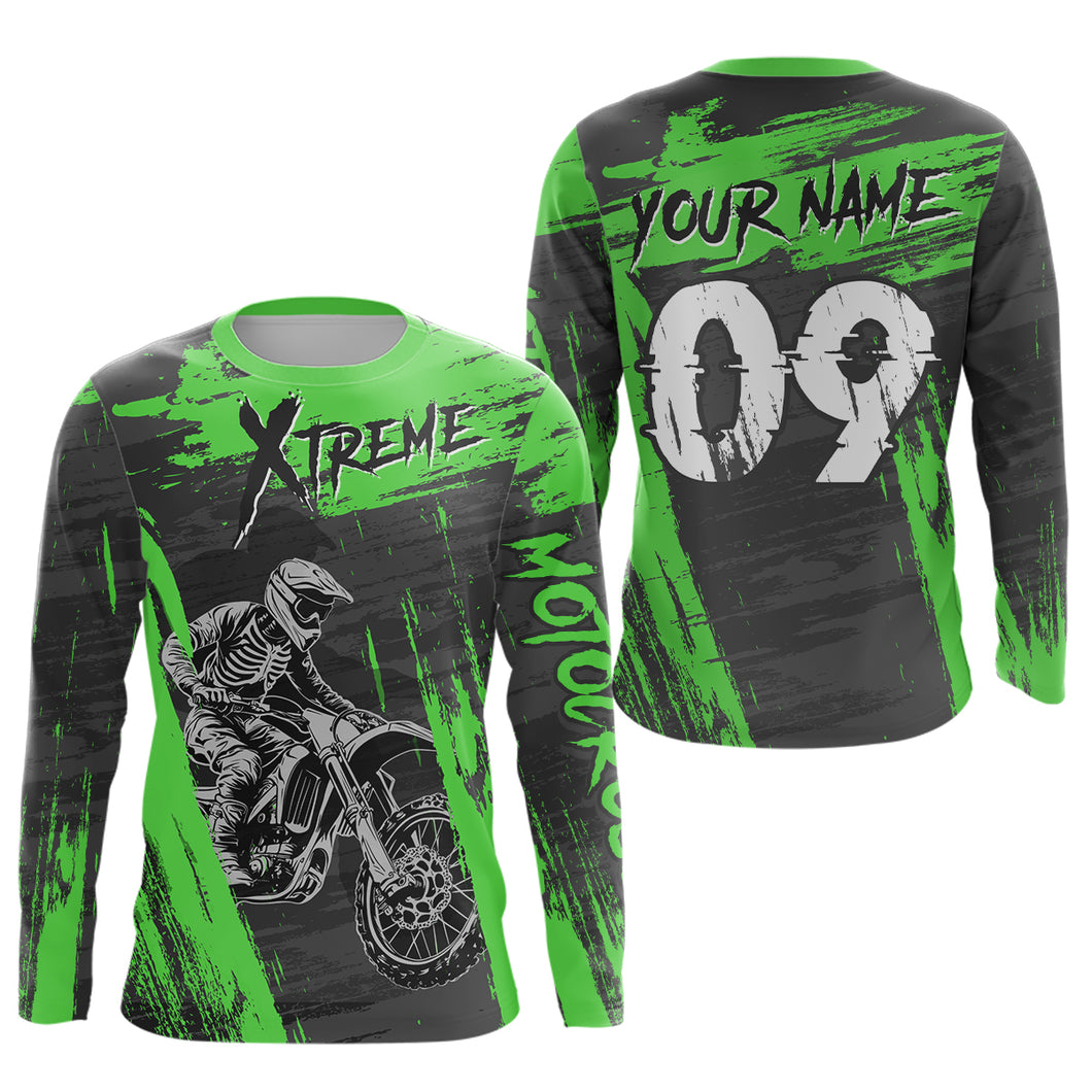 Adult&Kid Green Custom Dirt Bike Jersey Extreme Motocross Shirt Mens Women| CTP97