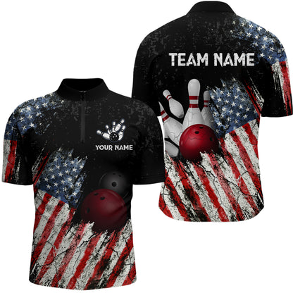 American Flag Bowling Jersey Men And Women Custom Bowling Team Shirts Unisex Bowling Polo Quarter-zip CP25