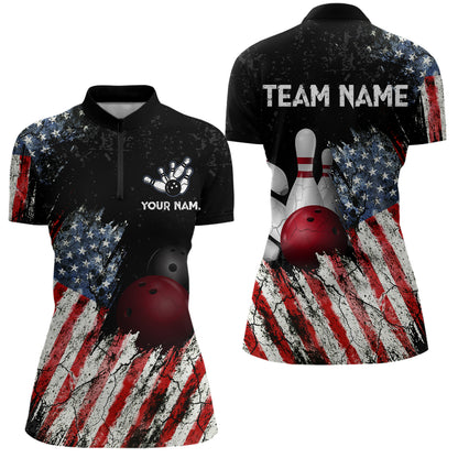 American Flag Bowling Jersey Men And Women Custom Bowling Team Shirts Unisex Bowling Polo Quarter-zip CP25