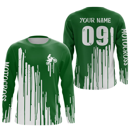 Adult&Kid green custom dirt bike jersey Motocross jersey upf30+ mens women Motocross Shirt| CTP06