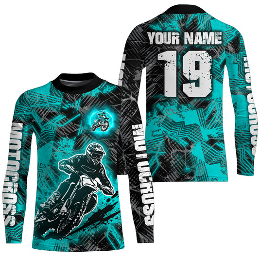 Adult&Kid Turquoise Custom Dirt Bike Jersey Motocross Jersey Upf30+ Motocross Shirt| CTP90